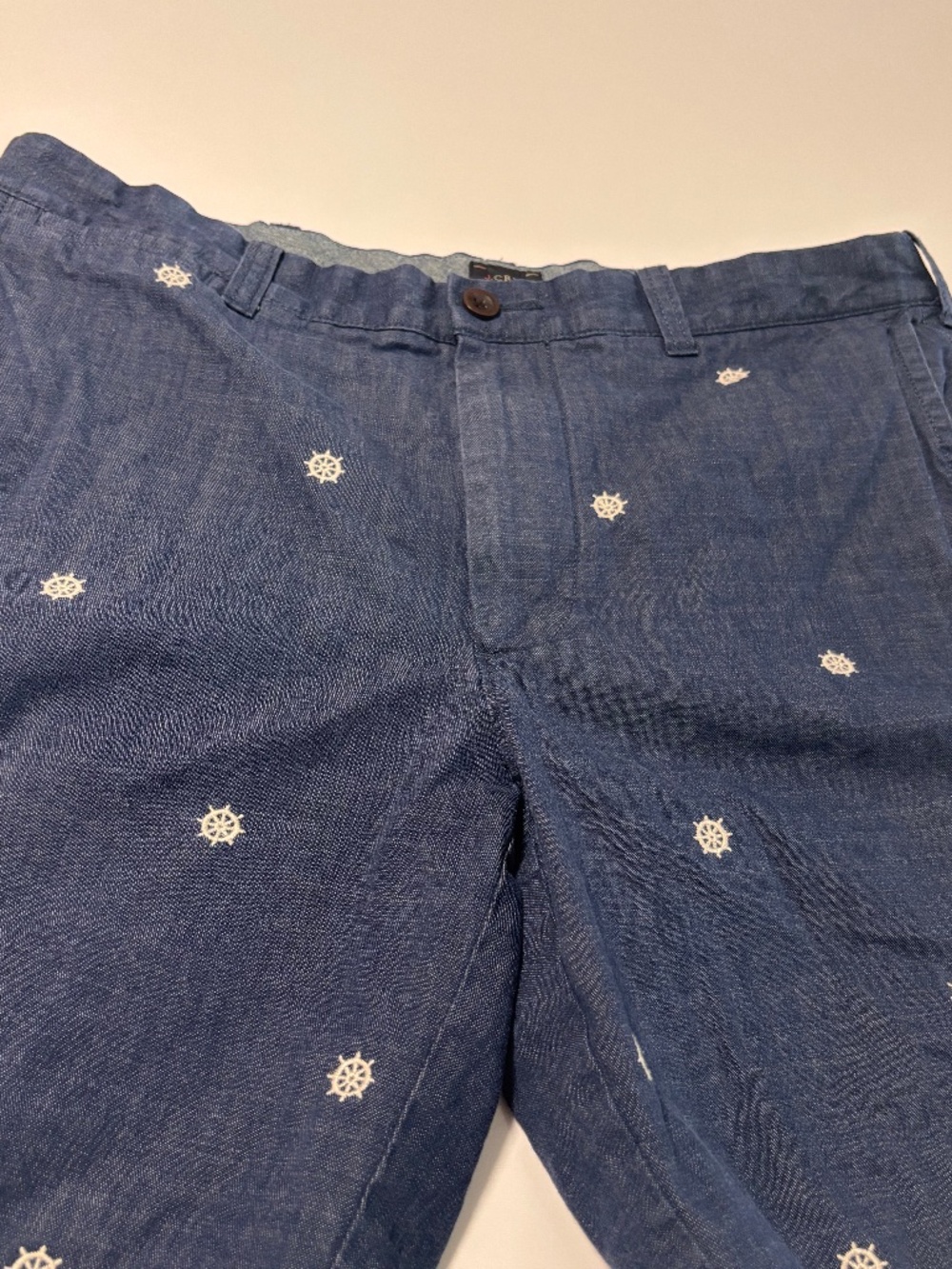 Mens Navy J.Crew Chino Short with Boat Helm Embroidery Size 35